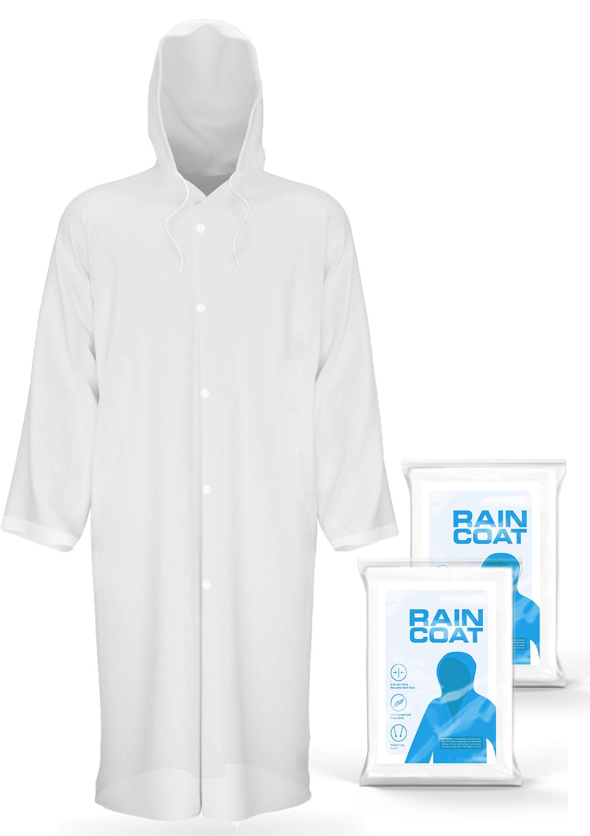 Hagon PRO Rain Coats (2 Pack) - EVA Rain Poncho for Women and Men, Reusable Raincoat