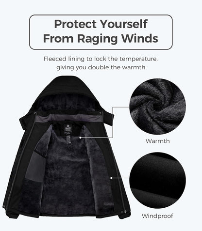 Women'S Mountain Waterproof Ski Jacket Windproof Rain Jacket Winter Warm Hooded Coat