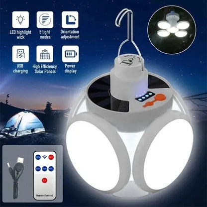 Folding Solar Camping Lantern Led Rechargeable Outdoor Hanging Tent Lamp Solar/Usb Portable LED Bulbs with Hook Emergency Lights