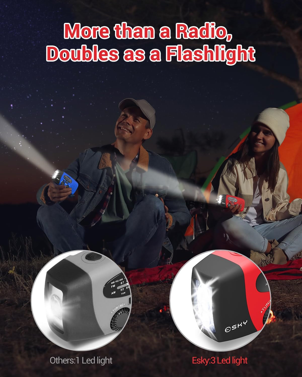 Emergency Hand Crank Radio 7400Mwh with 3 LED Flashlight, AM/FM/NOAA Portable Weather Radio with Power Bank Phone Charger, Solar Powered Rechargeable Radio for Indoor Survival Camping, SOS Alarm