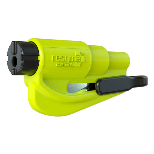resqme The Original Emergency Keychain Car Escape Tool, 2-in-1 Seatbelt Cutter and Window Breaker, Made in USA, Yellow - Compact Emergency Hammer
