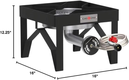 Propane Single Gas Burner 200,000BTU Heavy Duty - 0-20 PSI Adjustable Regulator and Hose Camp