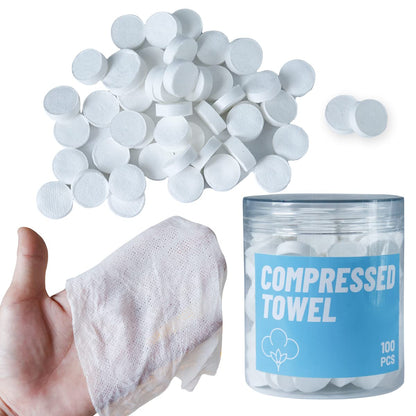 Compressed Cotton Coin Tissue Towel, 100 PCS (8In8In) - Ideal for Camping, Sports
