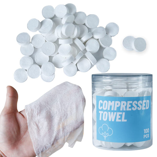 Compressed Cotton Coin Tissue Towel, 100 PCS (8In8In) - Ideal for Camping, Sports