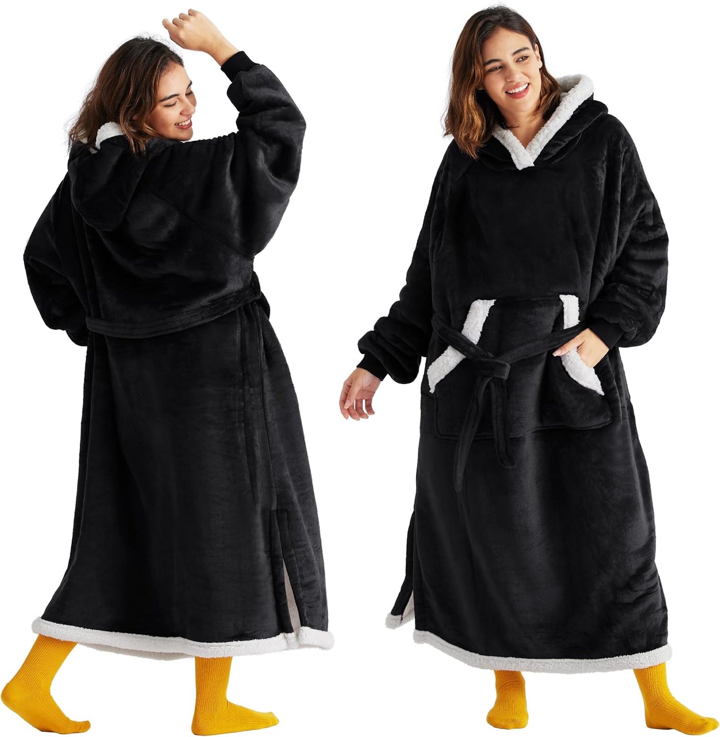Wearable Blanket Hoodie, Cozy Long Hooded Blanket Sweatshirt as Mothers Day Hoodie Gifts for Mom Women, Standard, Black