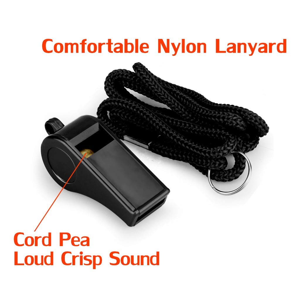Black whistle with a comfortable nylon lanyard 