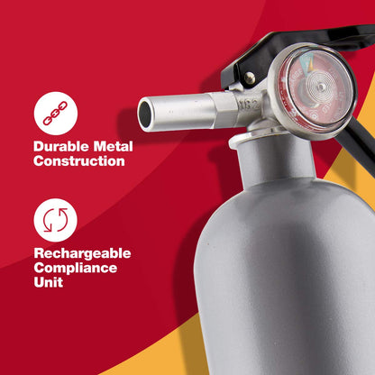 Metal compliance unit with 'Durable Metal Construction' and 'Rechargeable Compliance Unit' 