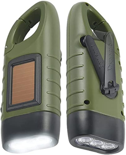 Two green flashlights with solar panel and clip 