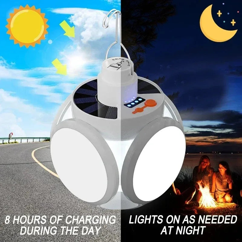 Folding Solar Camping Lantern Led Rechargeable Outdoor Hanging Tent Lamp Solar/Usb Portable LED Bulbs with Hook Emergency Lights