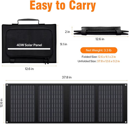 40W Portable Solar Panel Charger with DC USB C Port for Camping Road Trip Hiking Portable Power Station Power Bank Phone Tablet