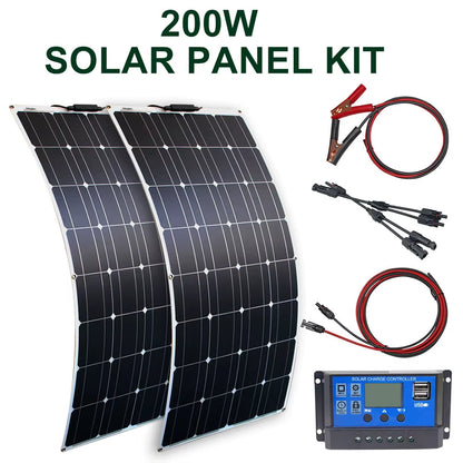 100W 200W 12V Portable Solar Panel Flexible 18V 800W Plate CELLS Monocrystalline Silicon