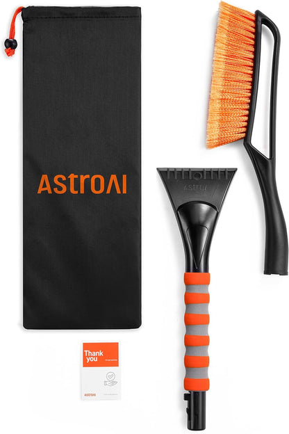 27" Snow Brush and Ice Scrapers for Car Windshield, Detachable Snow Scrapers with Ergonomic Foam Grip for Cars, Trucks, Suvs (Heavy Duty ABS, PVC Brush, Orange)