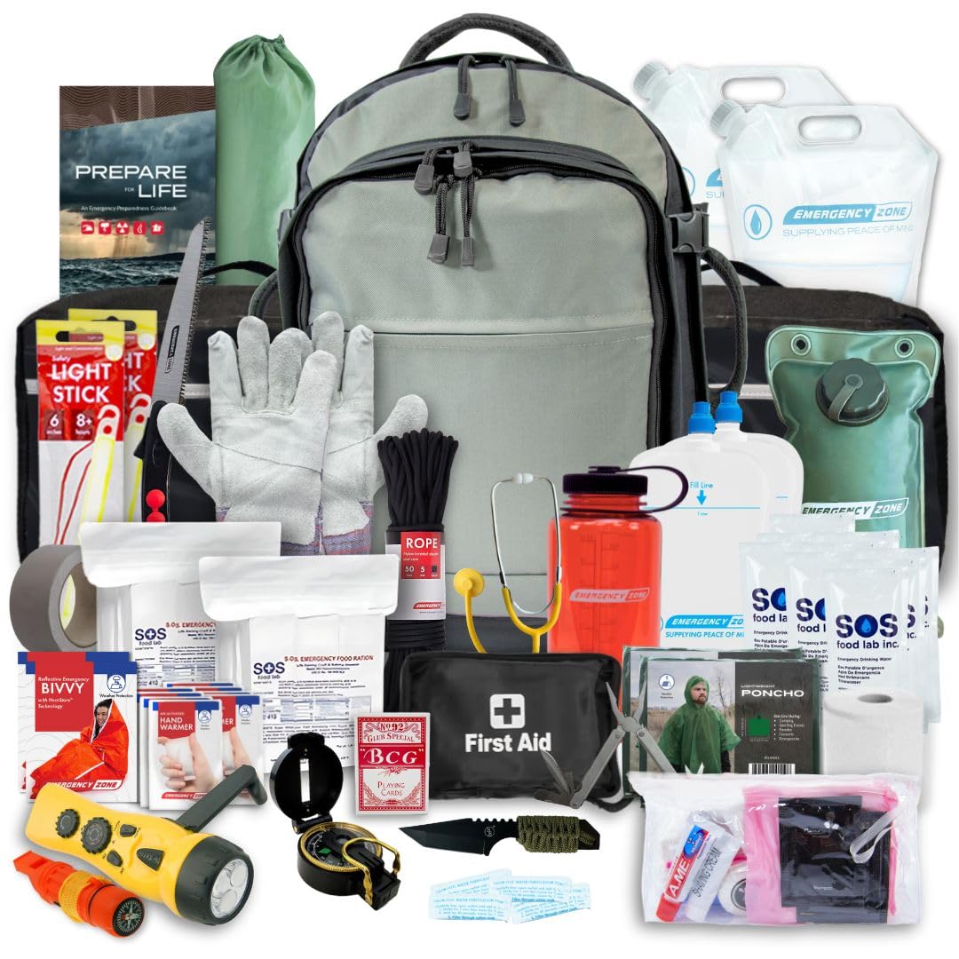 Emergency Zone Stealth Tactical 2-Person, 72-Hour Emergency Survival Kit, Waterproof & First Aid