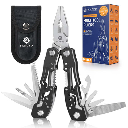 14-in-1 multitool pliers set with nylon sheath and gift box, foldable stainless steel tool for camping, travel and everyday use
