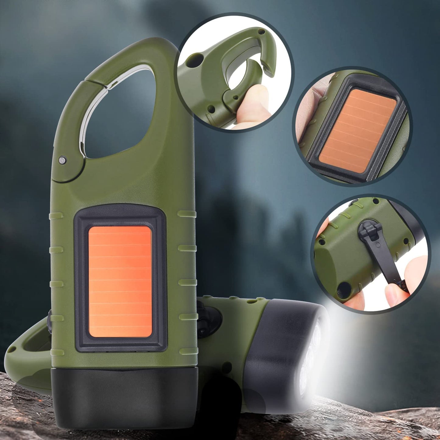 Green and orange tool with close-up insets on a dark background