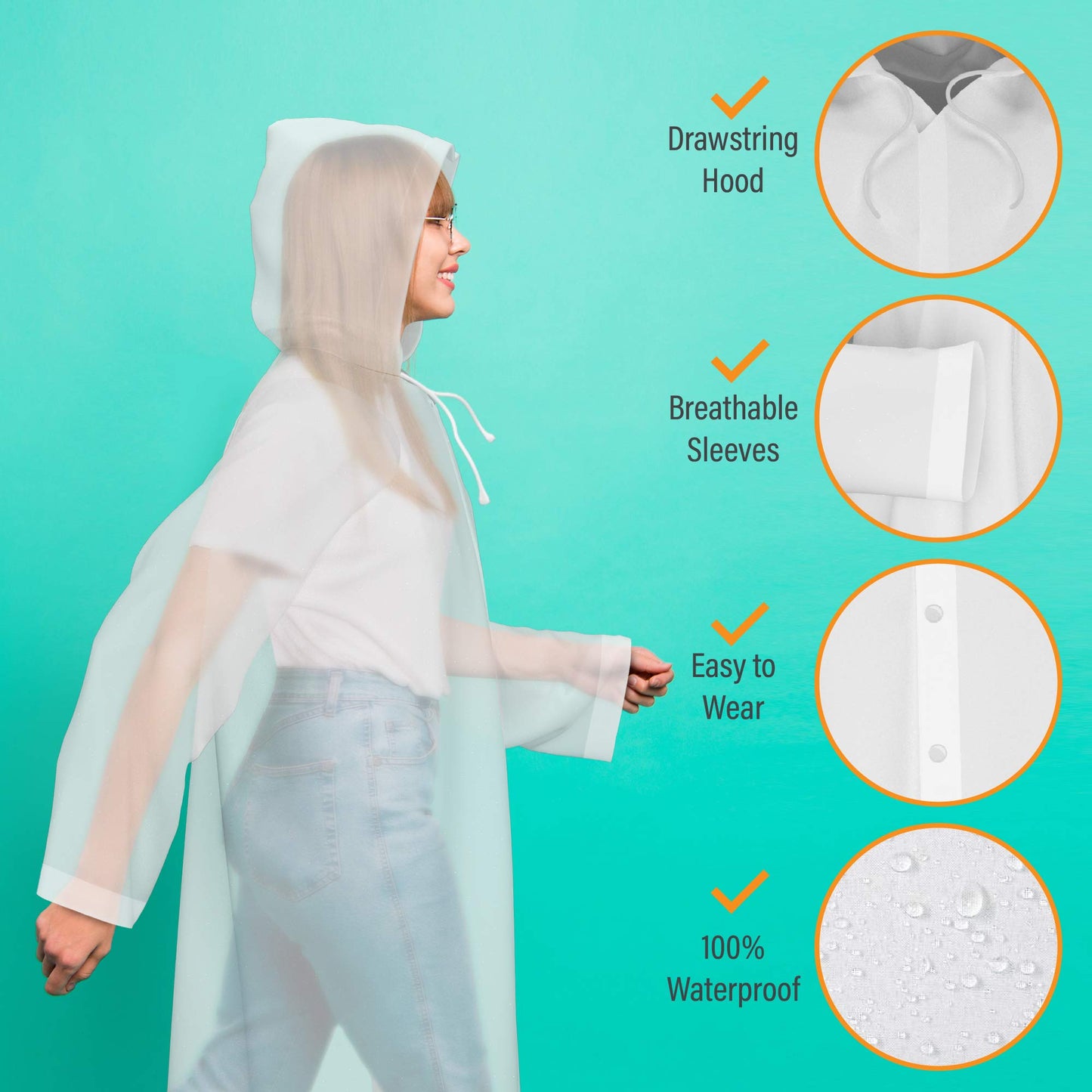 Hagon PRO Rain Coats (2 Pack) - EVA Rain Poncho for Women and Men, Reusable Raincoat