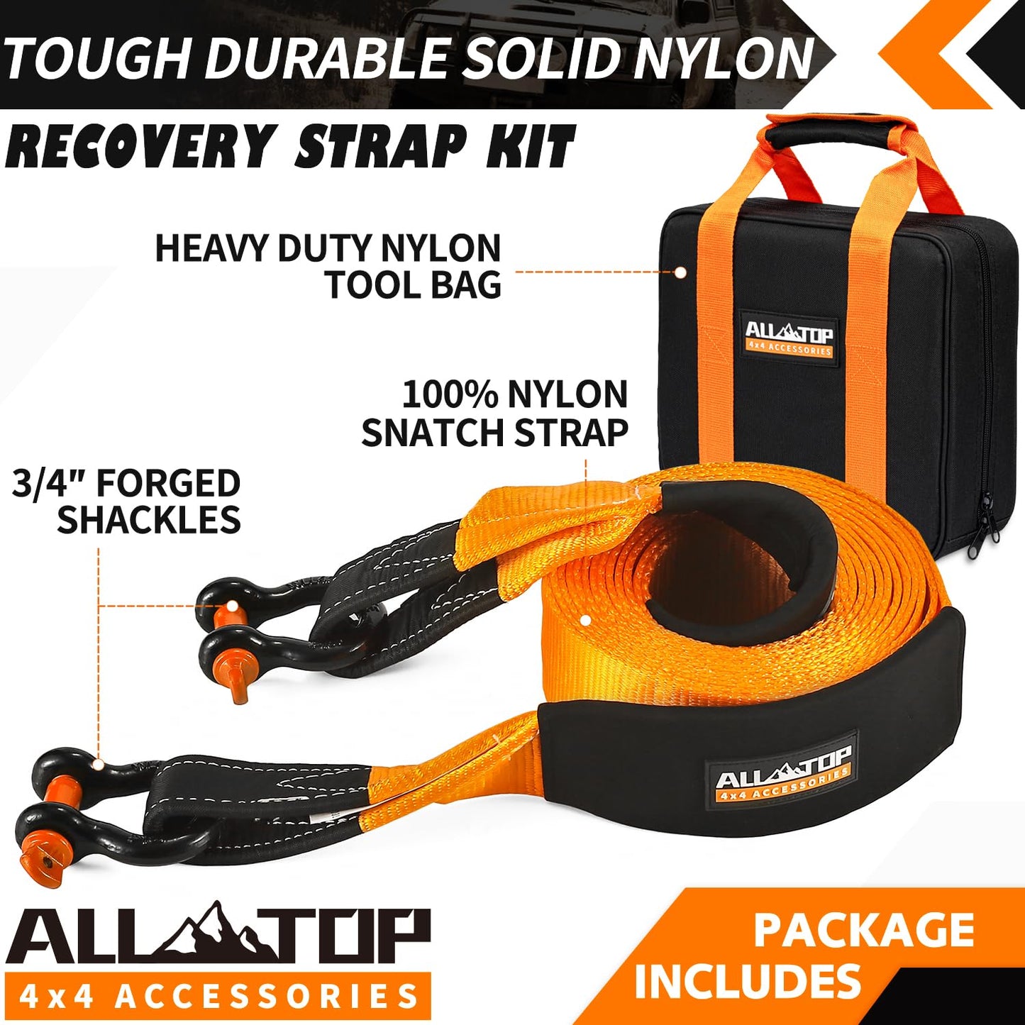 All Top 4x4 Accessories recovery strap kit with tool bag 