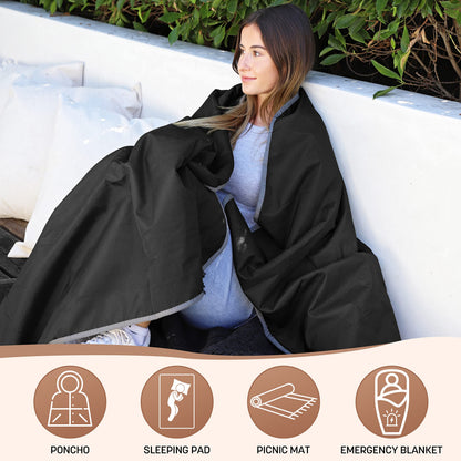 Tirrinia Waterproof Outdoor Blanket with Sherpa Lining, Windproof Triple Layers Warm Comfy Foldable for Camping Stadium, Sports, Picnic, Grass, Concerts, Pet, 51''X 59'' - Machine Washable