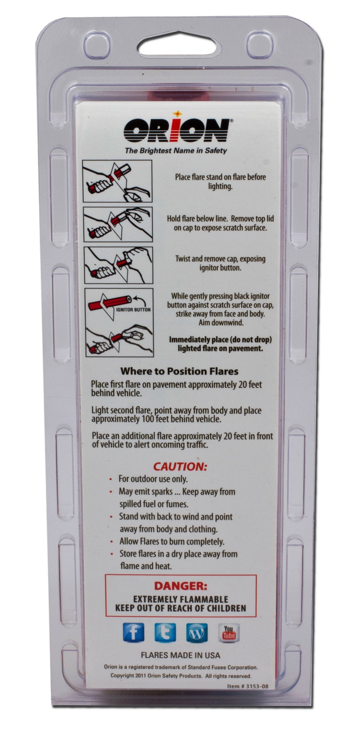 Orion Products 3153-08 3-15 Minute Road Flares (1 Pack of 3 Flares)- Model # 3153-08