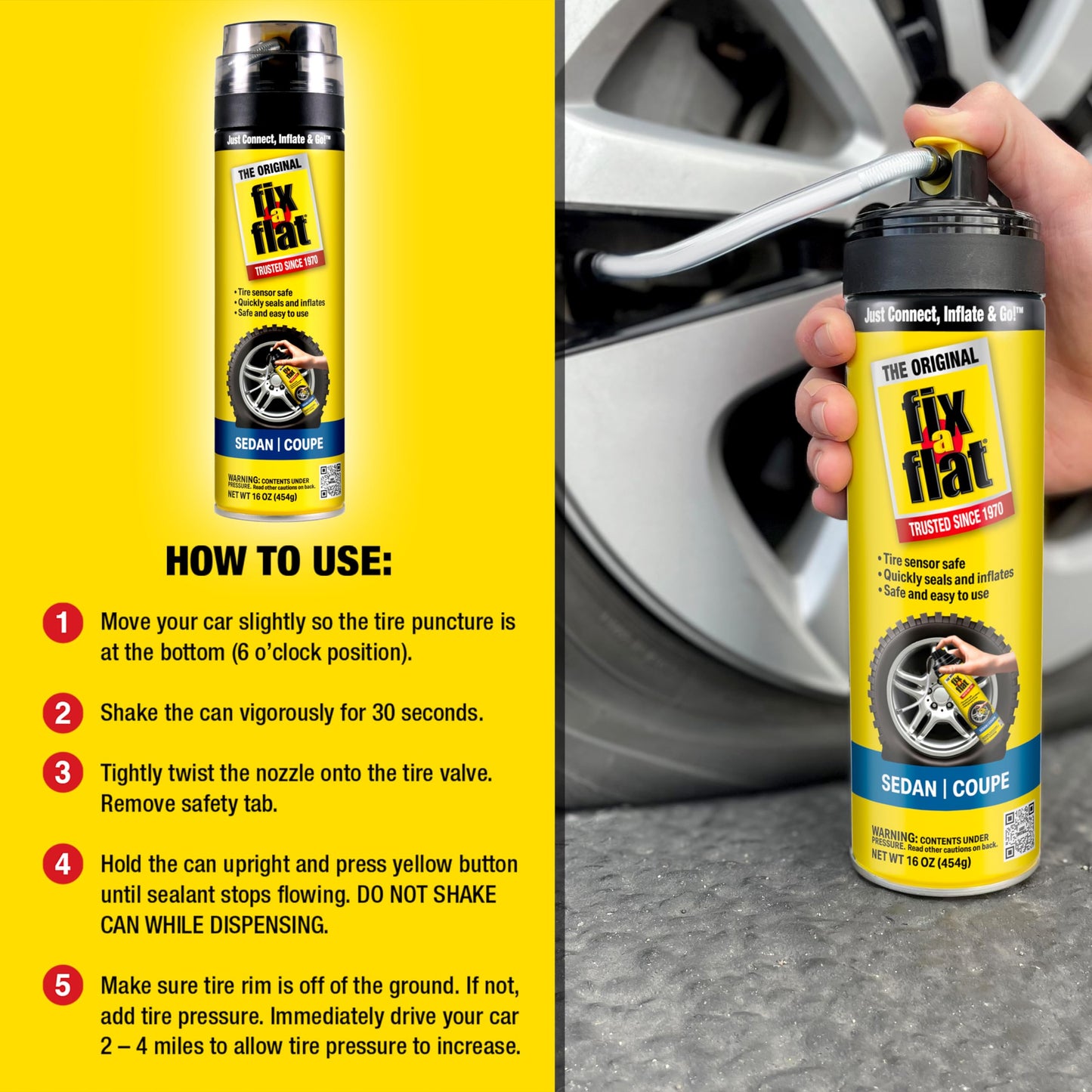Fix-a-Flat S60420 Aerosol Emergency Flat Tire Repair and Inflator, For Standard Tires, Universal Fit for all Cars, 16 oz. (Pack of 1)