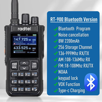 Radtel RT-900 8W Full Band Ham Radio Walkie Talkie 256CH Air Band Two Way Radio Station Aviation NOAA Police Marine River PTT