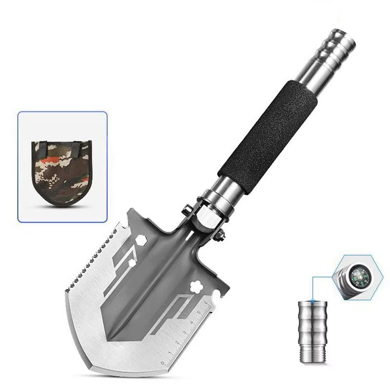 Survival Shovel Multitool Folding Survival Shovel and Camping Axe with Compass Heavy Duty Multitool Survival Gear for Outdoor