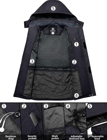 Men'S Ski Snow Jacket Warm Winter Waterproof Coat Snowboard Rain Jacket Hooded Windproof Windbreaker