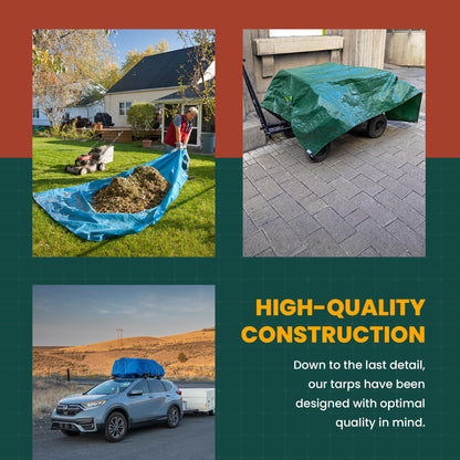 Large Waterproof Tarp- Heavy Duty Thick Poly Tarpaulin - Multipurpose Protective Tarps with Grommets for Indoor and Outdoor Use