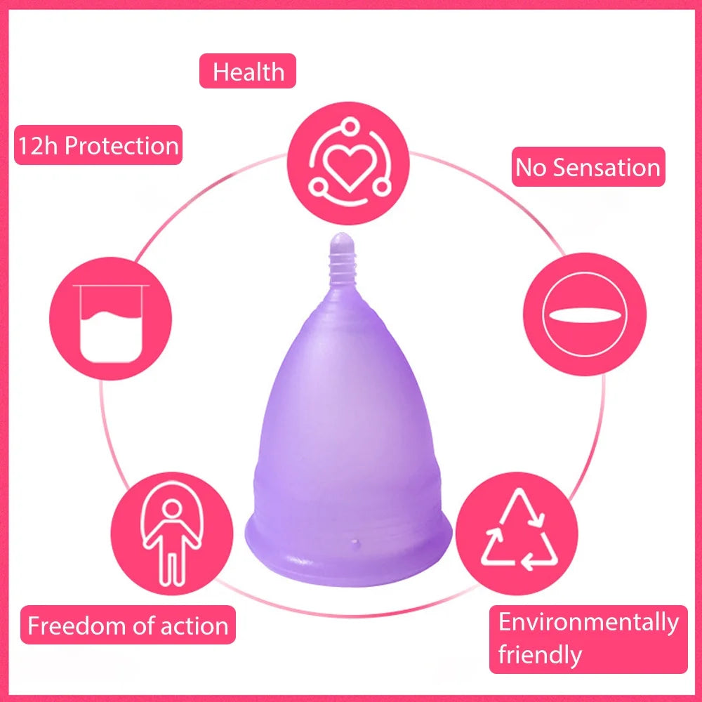Reusable Menstrual Cup Set - the Most Reliable Medical Grade Silicone Period Cups - Comfortably Use for 12 Hours (2 Small Cups, Blue)