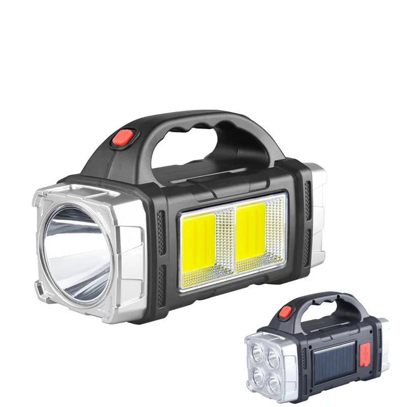 Solar LED Flashlight Portable USB Rechargeable Flashlight Waterproof COB Torch Light Powerful Solar Light for Camping Hiking
