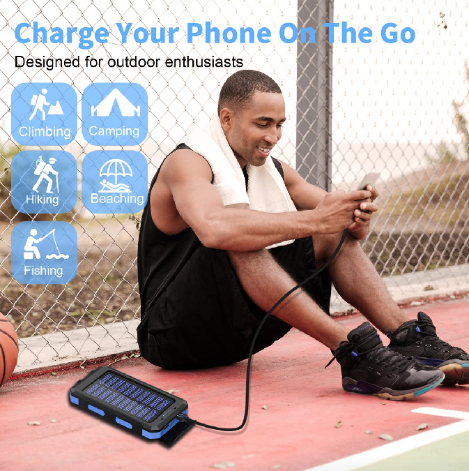 BLAVOR Solar Charger Power Bank 10,000mAh, Portable Wireless Charger, 20W Fast Charging External Battery Pack with USB C for Cell Phones, Solar Panel Charger with Dual Flashlight for Camping