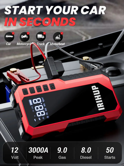 Jump Starter with Air Compressor, 150PSI Portable Tire Inflator & 3000A Car Battery Jump Starter,12V Car Battery Boosterht