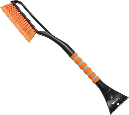 27" Snow Brush and Ice Scrapers for Car Windshield, Detachable Snow Scrapers with Ergonomic Foam Grip for Cars, Trucks, Suvs (Heavy Duty ABS, PVC Brush, Orange)