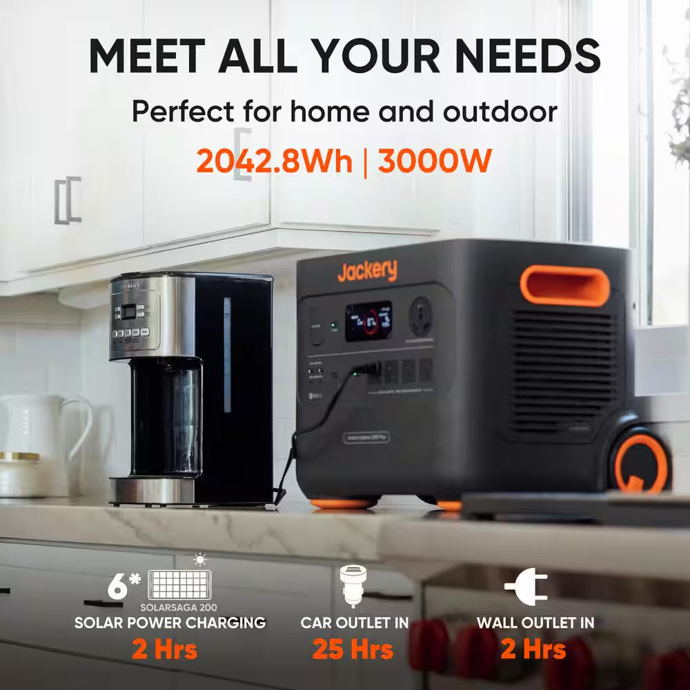 3000W Output/6000W Peak Portable Solar Power Station Explorer 2000 plus Push Start Battery Generator for Outdoors Home