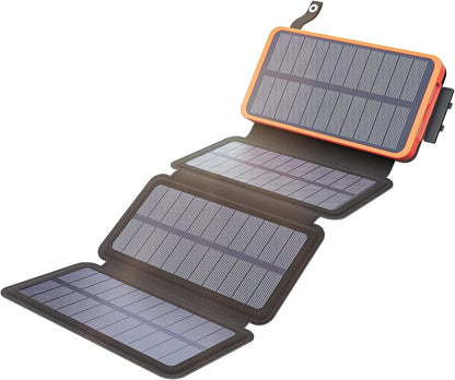 Solar Charger 20000Mah Power Bank, 3 Outputs USB-C Portable Charger with 4 Foldable Solar Panels External Battery Pack for Cell Phone Camping Outdoor