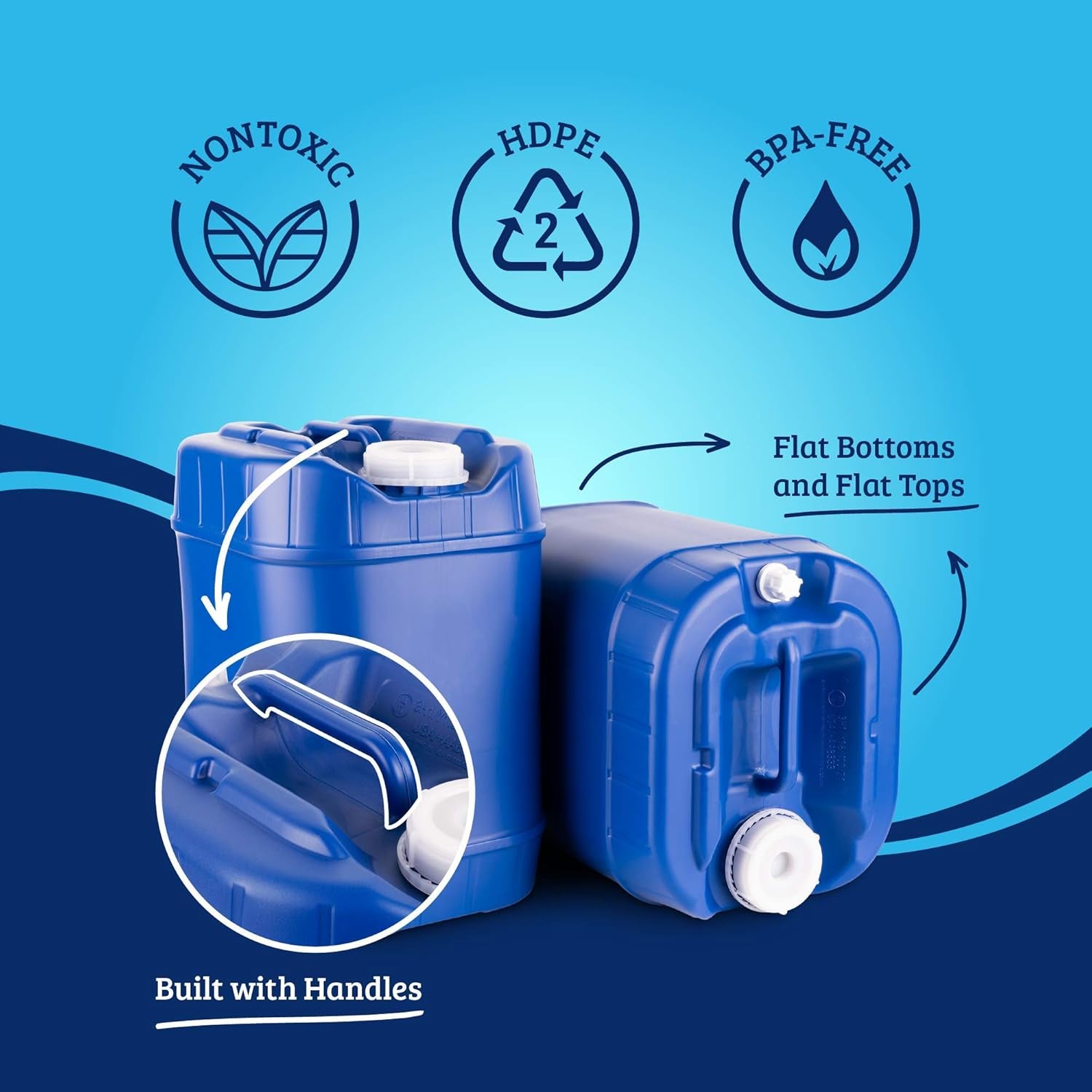 5-Gallon Stackable Water Storage Containers with Lids, Emergency Water Storage Kit Including Spigots, Wrench, and Water Preserver, 80 Gallons