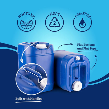 5-Gallon Stackable Water Storage Containers with Lids, Emergency Water Storage Kit Including Spigots, Wrench, and Water Preserver, 80 Gallons