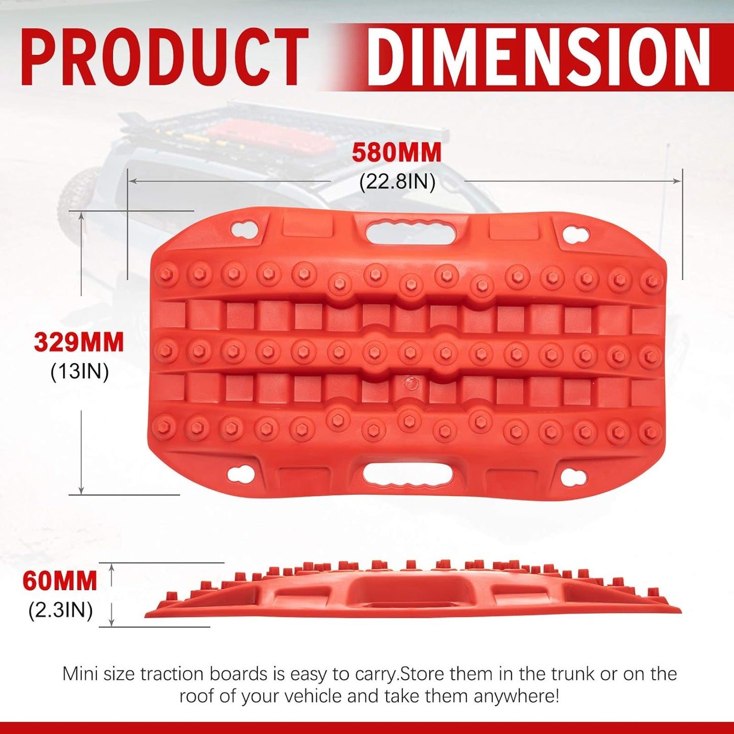 off Road Traction Boads, 2 Pcs Short Recovery Track Traction Mats for 4WD Mud, Sand, Snow Ramps-Red Tire Traction Tool (Without Strap)